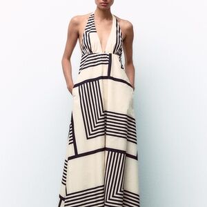 Zara Striped Poplin Midi Dress 
Halter Neck 
Color: Black and White * Size: XS